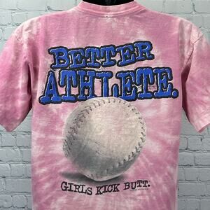 Vintage 90s Girls Kick Butt Softball T Shirt Baseball USA Pink Unisex L Large